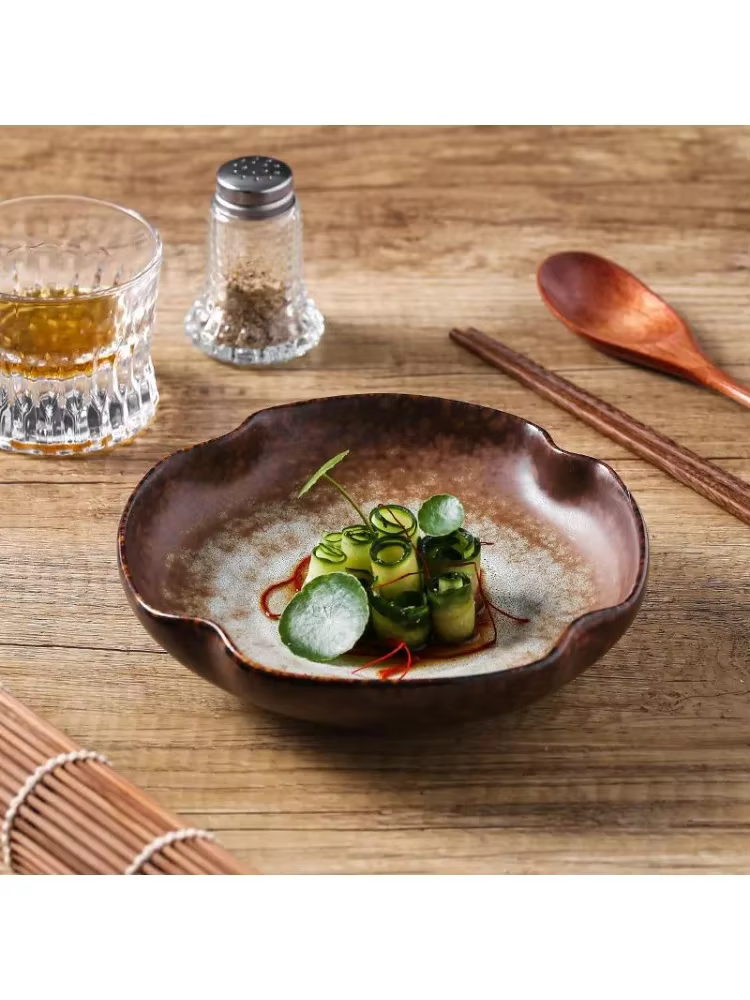 Assiettes à salade irrégulières haut de gamme en céramique rétro de style chinois
