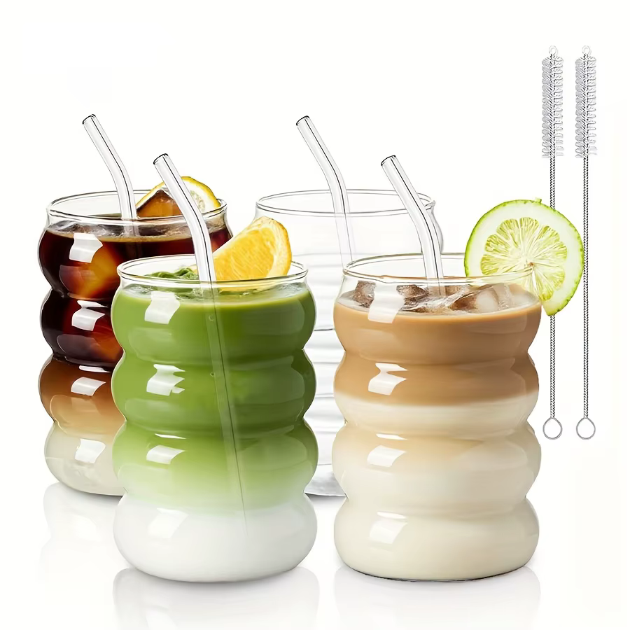 2 tasses à café en verre borosilicate élevé 350ML/11.8oz avec paille et brosse