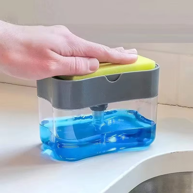 Distributeur de savon à vaisselle avec brosse de nettoyage automatique pour cuisine, distributeur de liquide et brosse à vaisselle intégrés