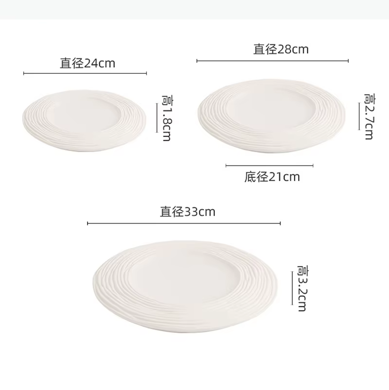 Assiette en céramique à motif ondulé mat, assiette à dessert double couche, assiette à steak, plat à pâtes, assiettes de service, vaisselle de cuisine moléculaire