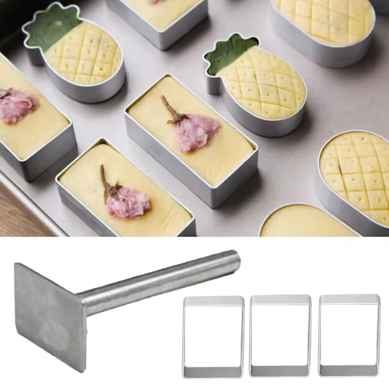 Moule à biscuits et à gâteaux en forme de rectangle, en acier inoxydable, avec poussoir, pour la décoration de gâteaux