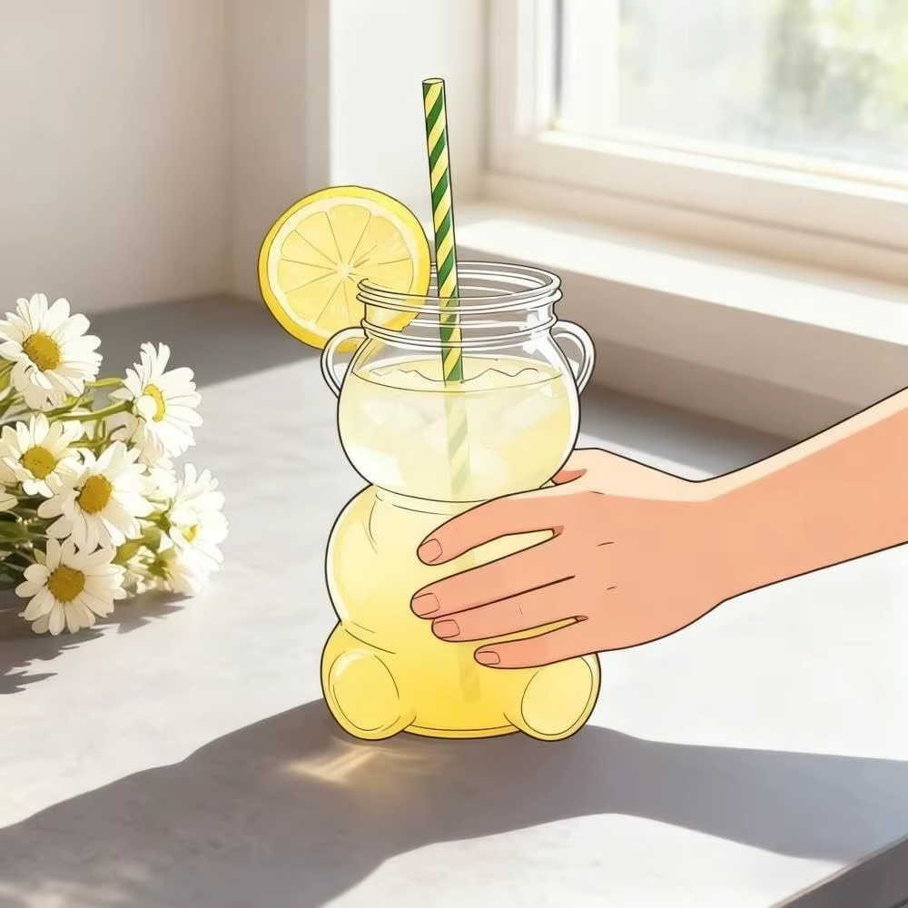 Tasse en verre ours 2025 mignonne transparente avec couvercle