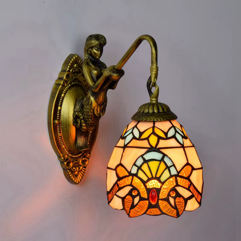 Lampe murale sirène en vitrail européen