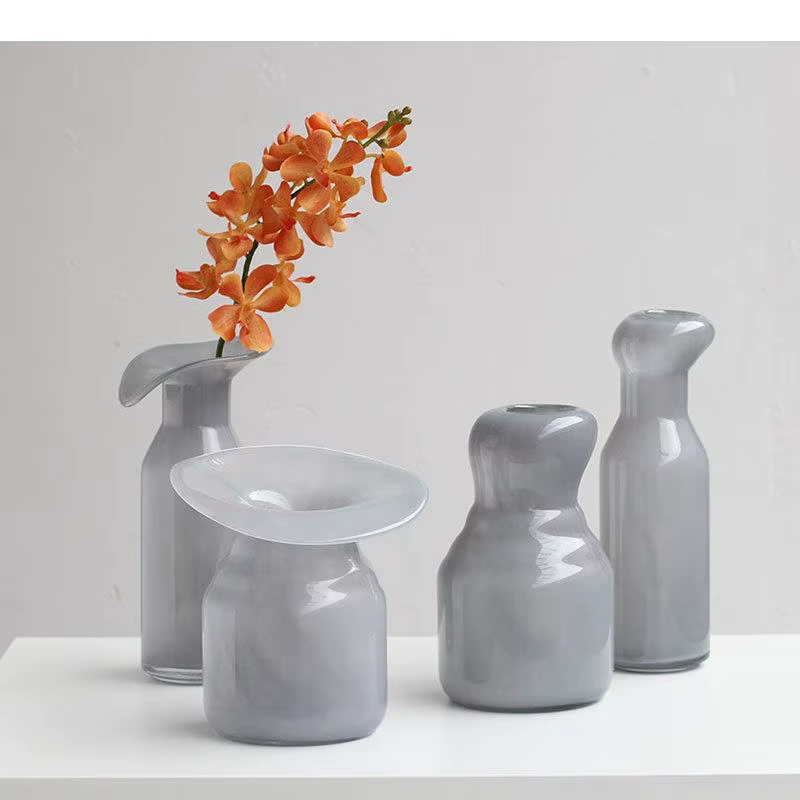 Vase en verre gris pour hydroponie