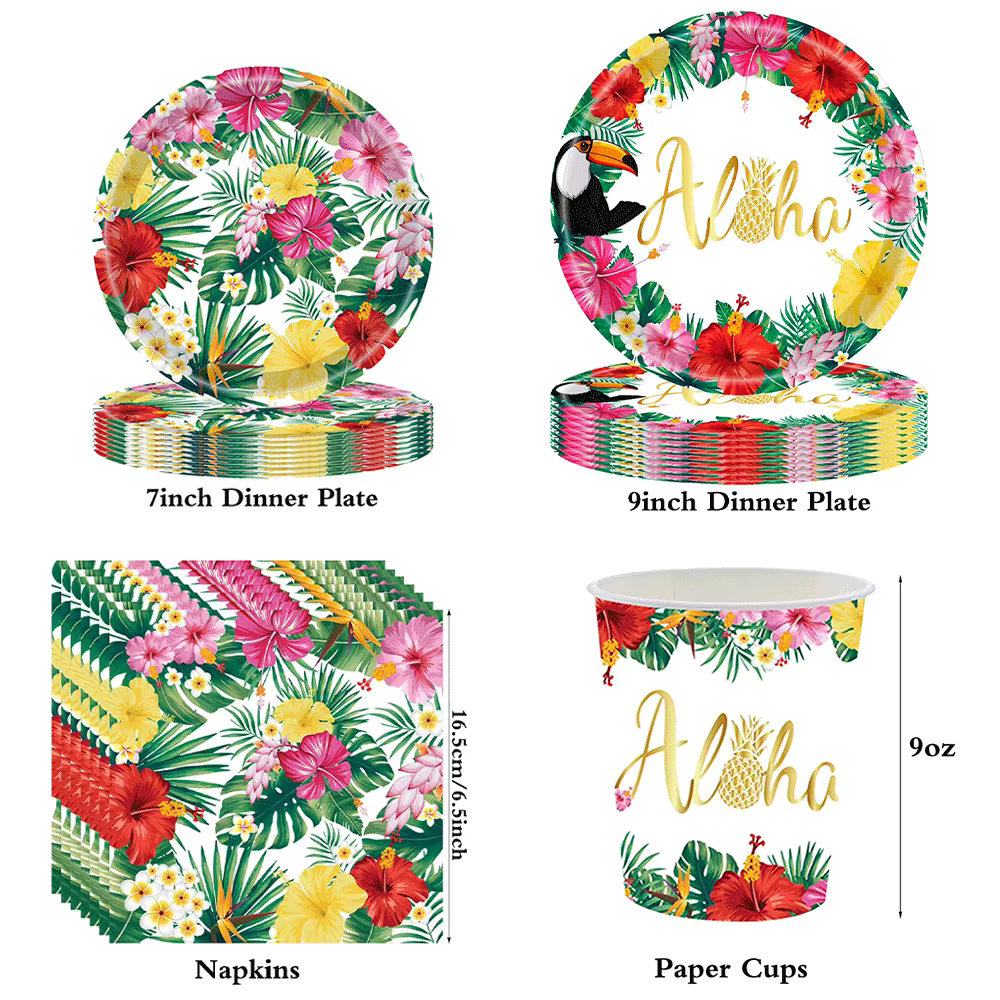 Vaisselle jetable pour fête hawaïenne Luau