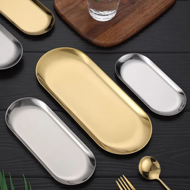 Assiette à manger en acier inoxydable doré