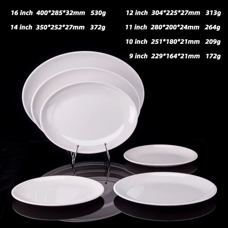 Assiettes ovales en mélamine blanche de 9 à 14 pouces