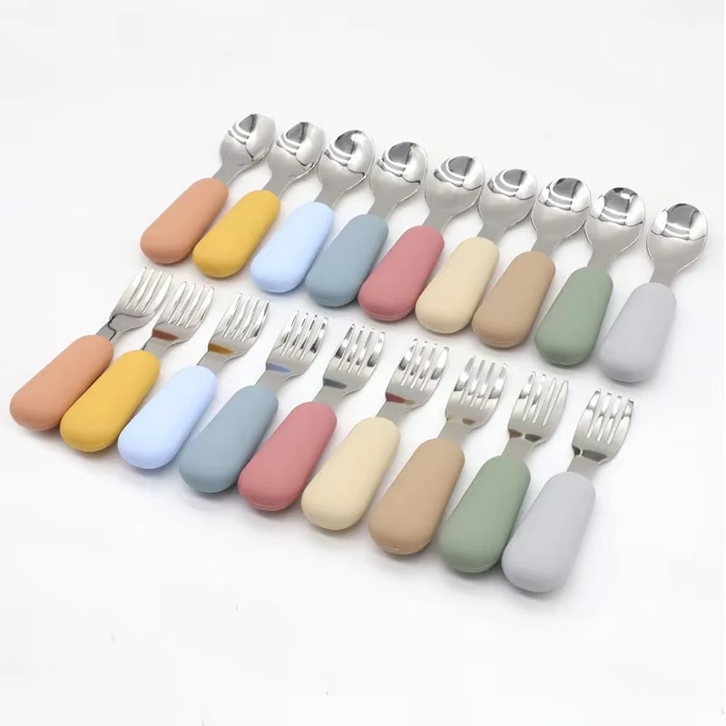 Ensemble de Couverts en Silicone et Acier Inoxydable pour Bébé