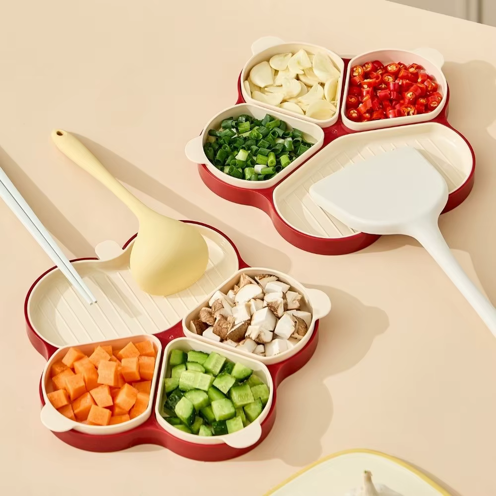 Assiette de préparation en plastique réutilisable à 4 compartiments