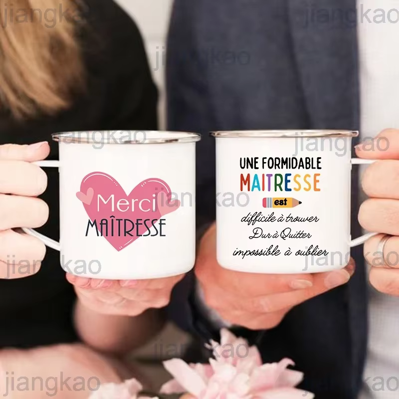 Merci Maitresse tasse imprimée française tasses à café créatives boissons Dessert lait émail
