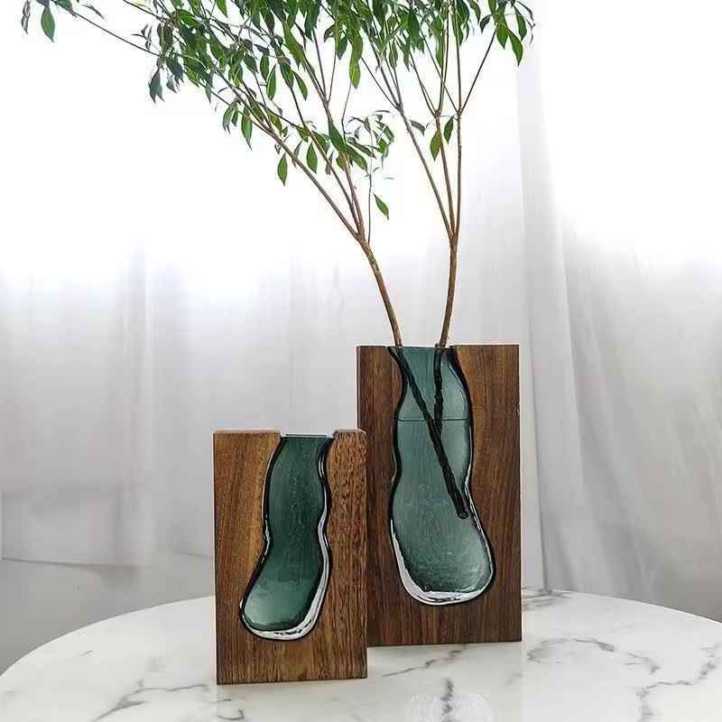 Vase en verre Transparent en bois massif