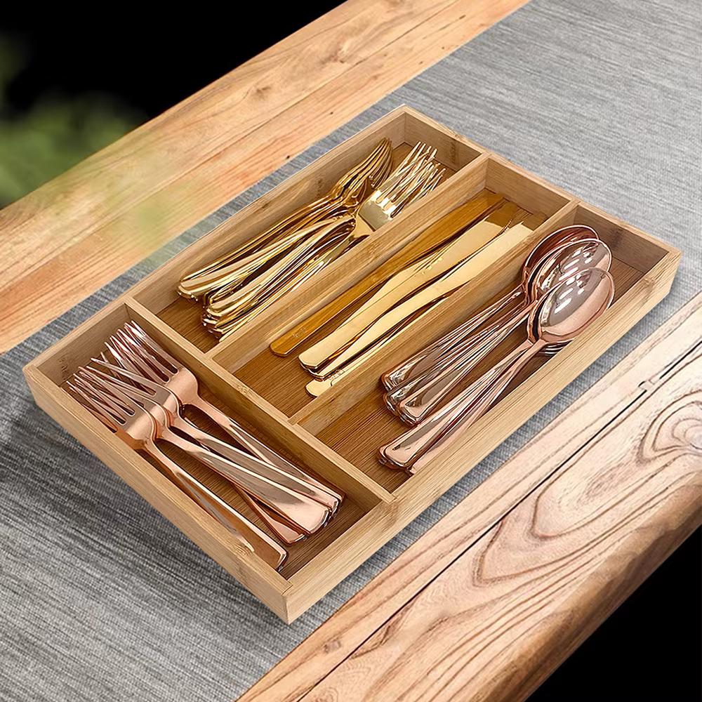 Plateaux de rangement divisés pour couverts en bambou