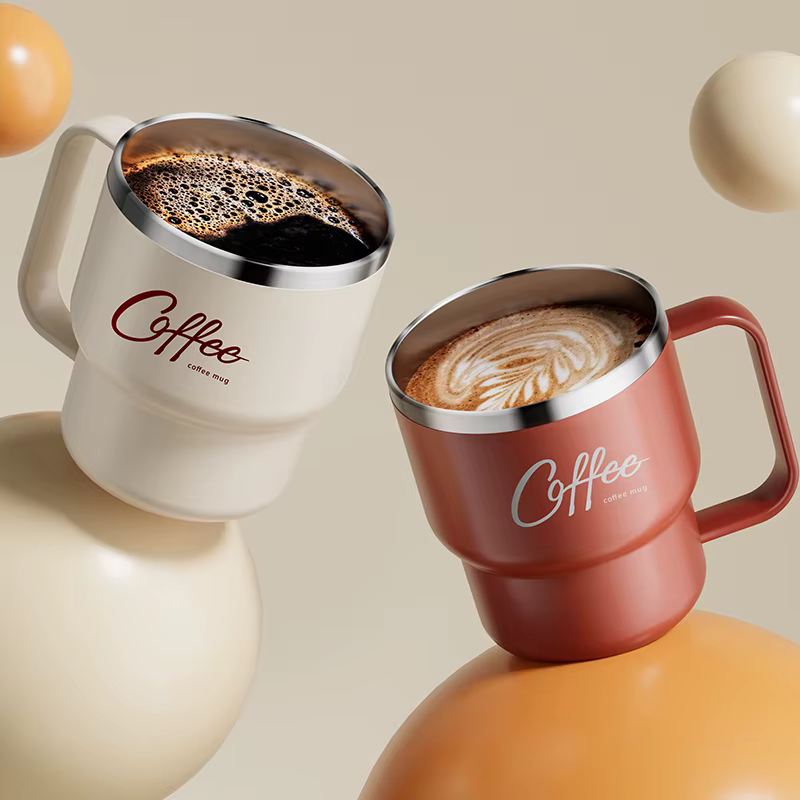 WORTHBUY 304 tasse à café isolée à Double paroi en acier inoxydable avec poignée Portable étudiants