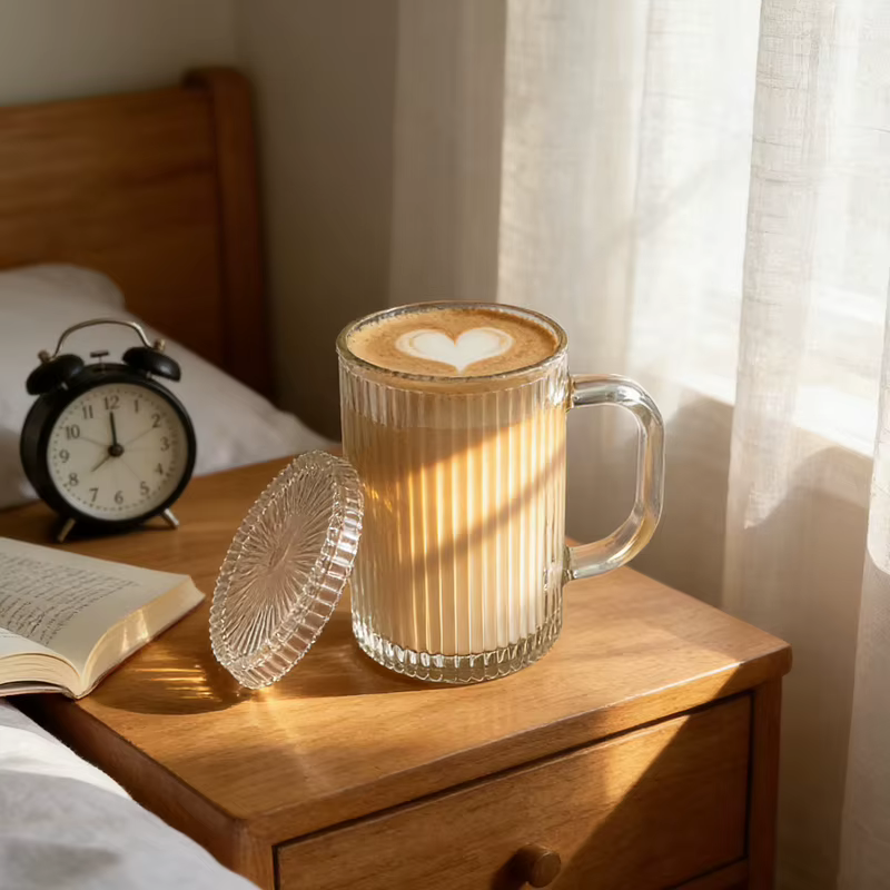 1 pièces Style nordique Latte moka tasses à café tasse en verre à rayures avec couvercle