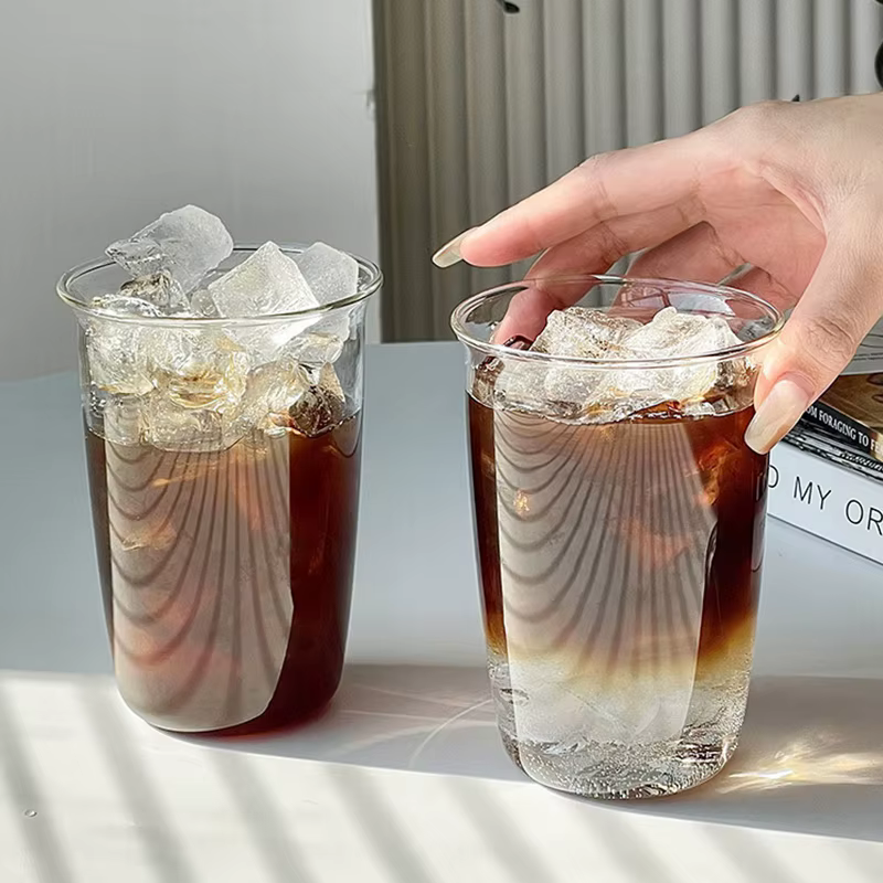 INS tasses en verre Transparent rayure créative tasse à café froid jus de glace Cocktail