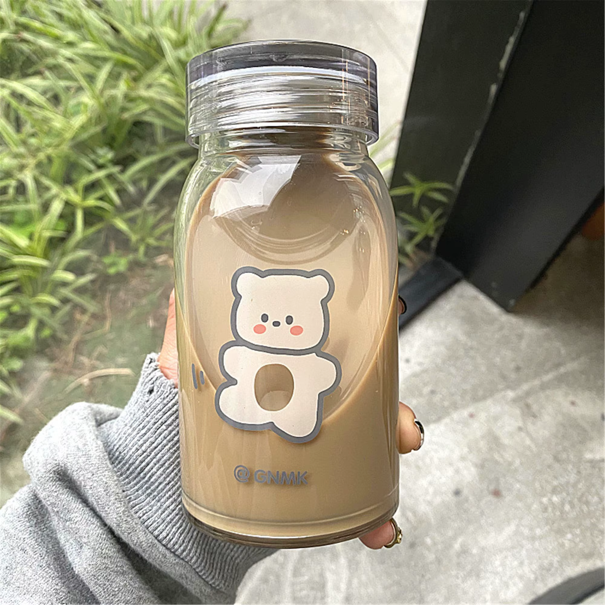 Bouteille d'eau en verre ours mignon avec couvercle