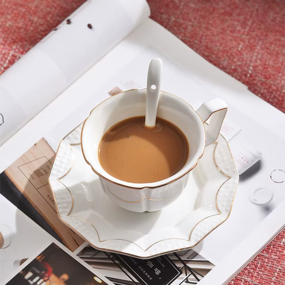 Vintage en céramique tasse à café cuillère assiette ensemble de luxe exquis Latte fleur thé eau