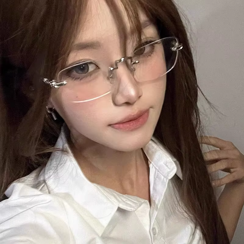 Vintage Y2K Anti lumière bleue bloquant les lunettes mode Transparent carré sans cadre lunettes argent doré carré sans monture lunettes