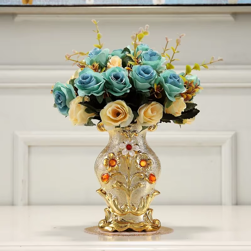Vase à fleurs en porcelaine givrée dorée