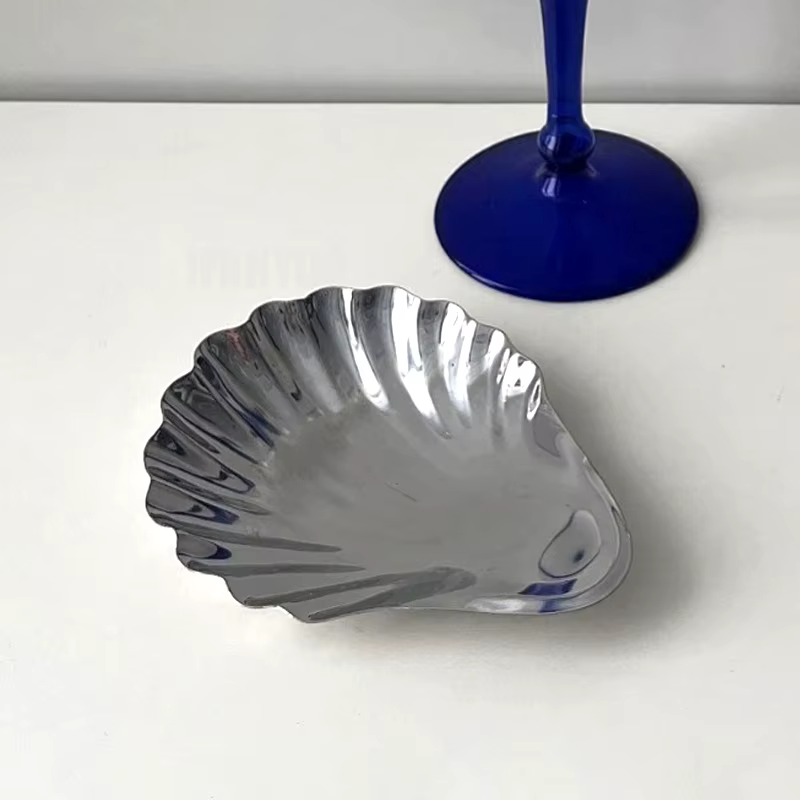 Assiette à vaisselle en acier inoxydable en forme de coquille pour Desserts