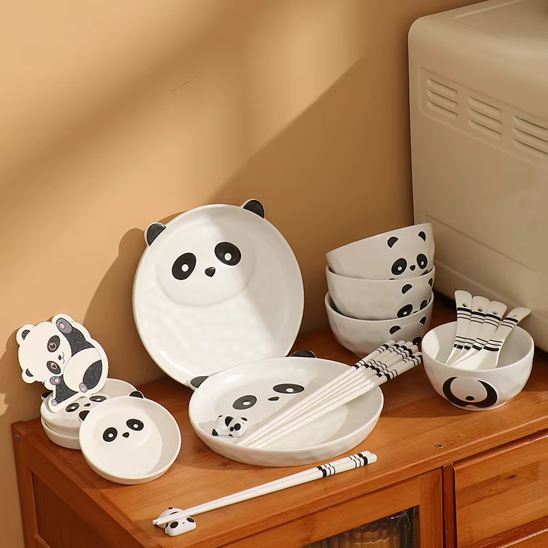 Bols en céramique créatifs assiettes dessin animé panda vaisselle mignon