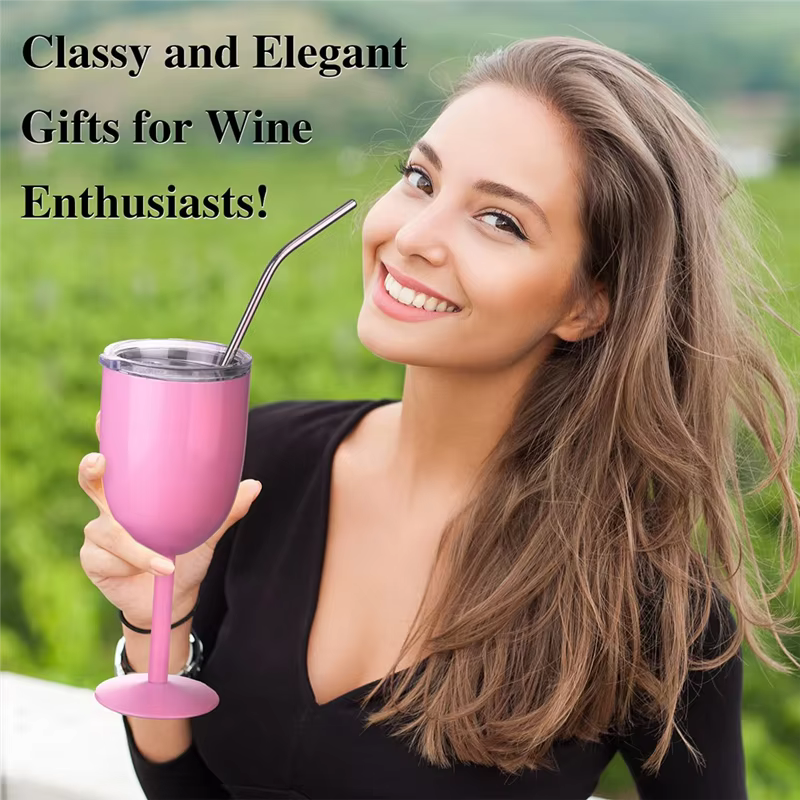 Verres à vin à tige en acier inoxydable avec couvercle