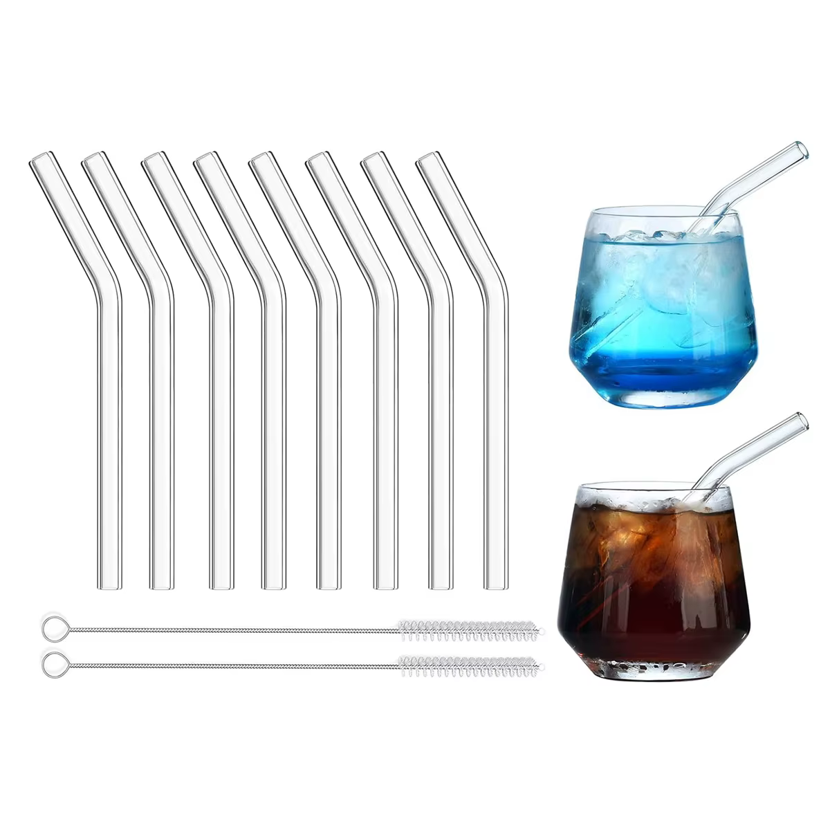 6 Pailles Courtes en Verre Coudé