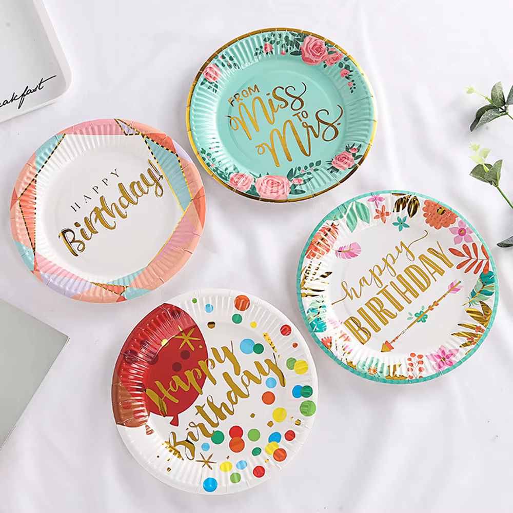 Assiettes rondes en papier jetables multicolores de 7 pouces