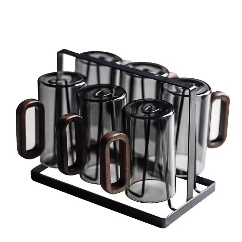 Tasse à boire créative avec poignée en bois gris fumé