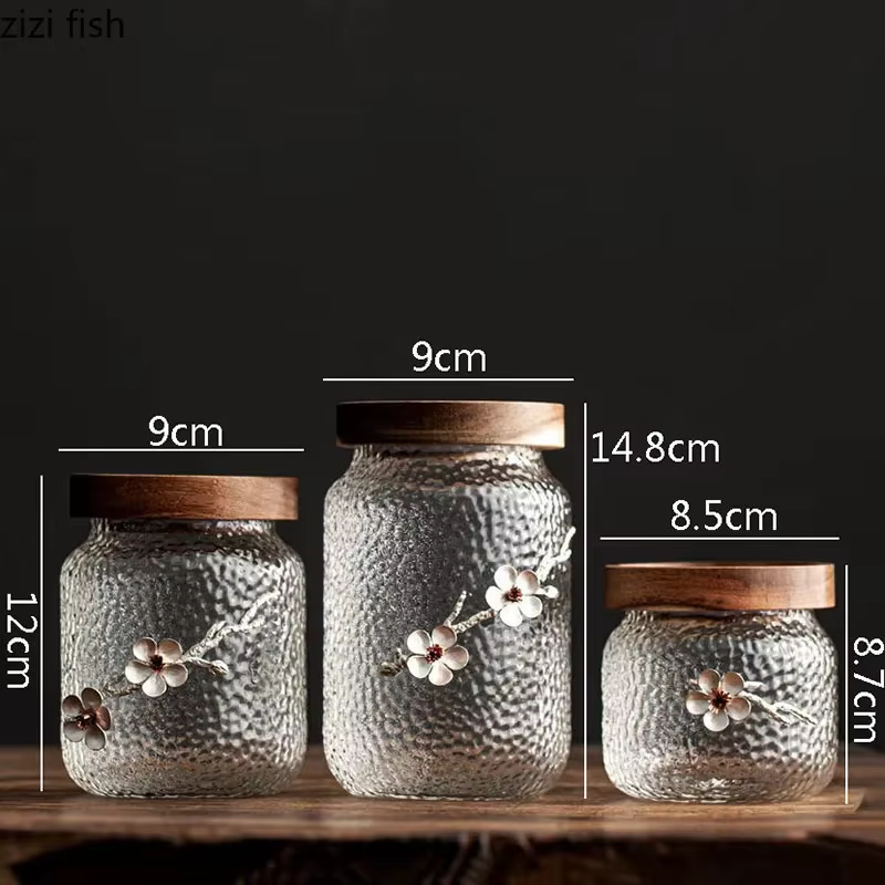 Bocal de rangement en verre à motif de marteau