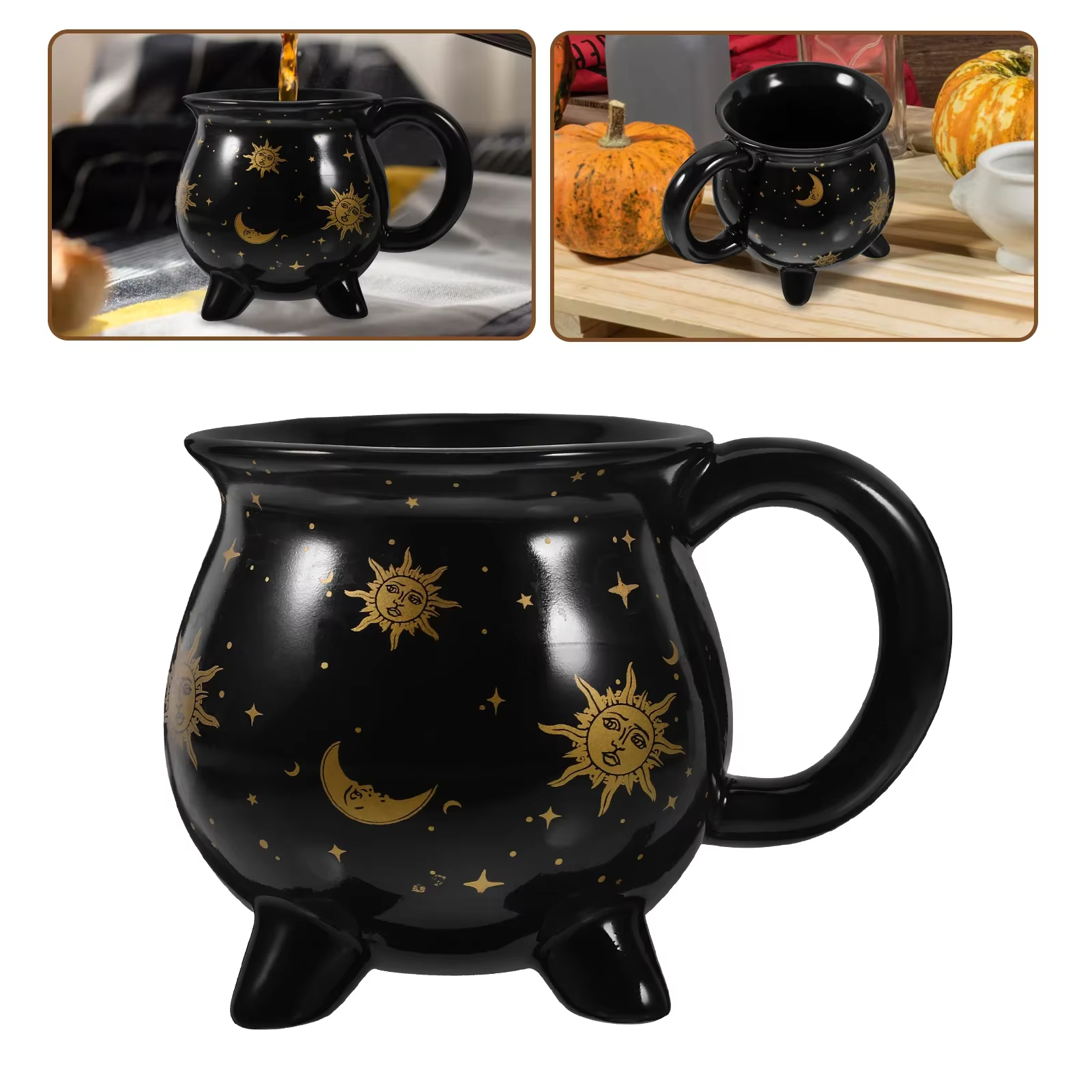 Tasse à café chaudron 350 ml tasses de sorcière en céramique noire