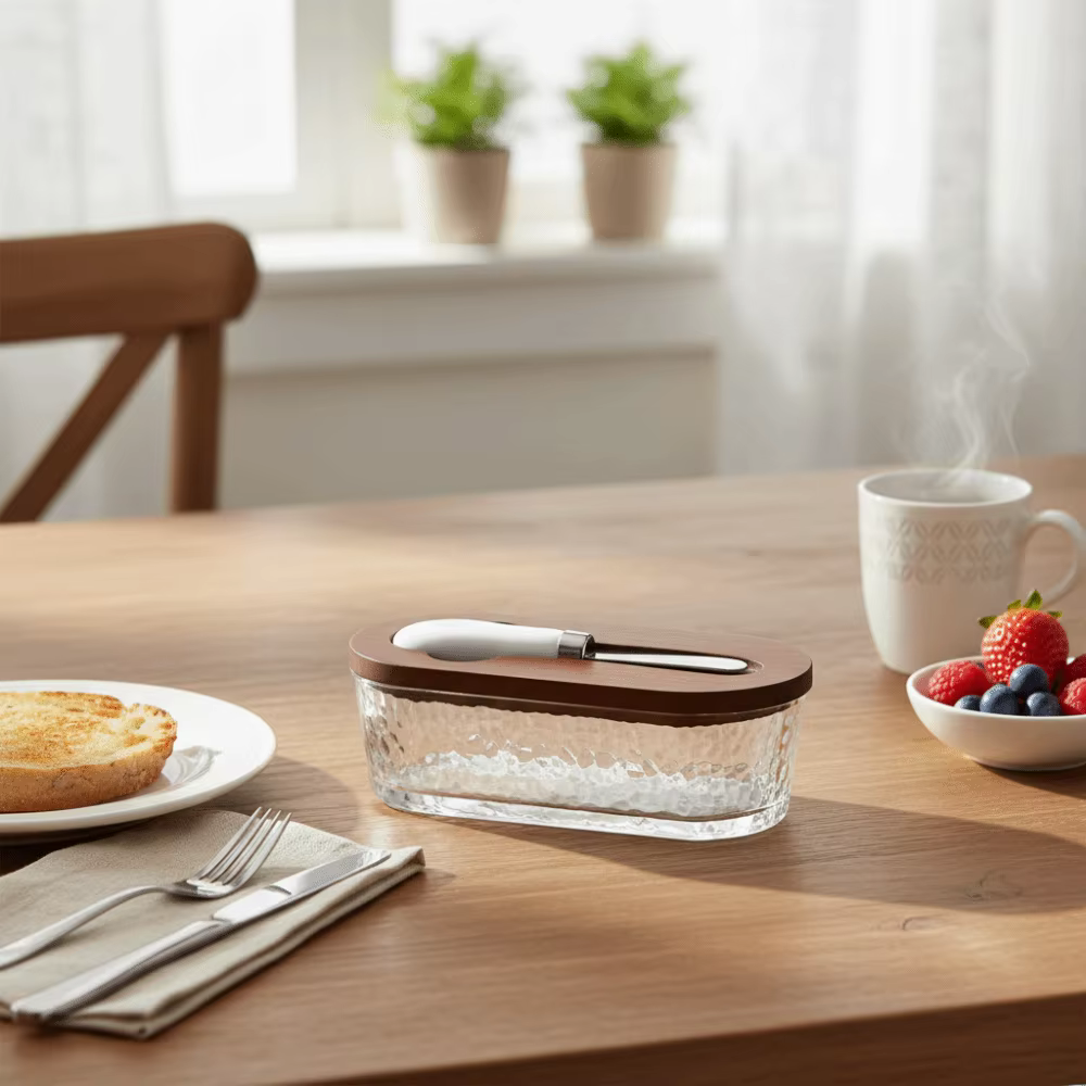 Boîte à beurre en verre de forme ovale Durable
