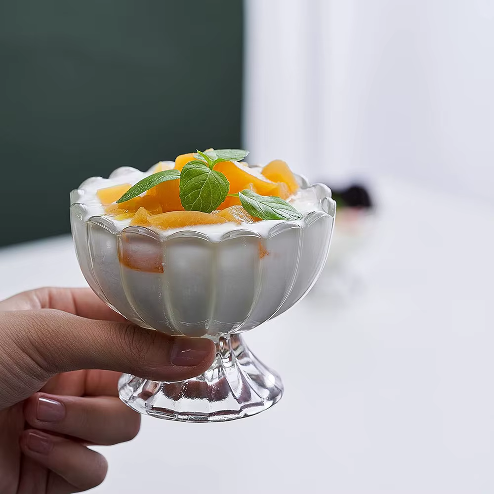 Bol à dessert en verre tulipe à pied de 5 oz – Idéal pour les coupes glacées