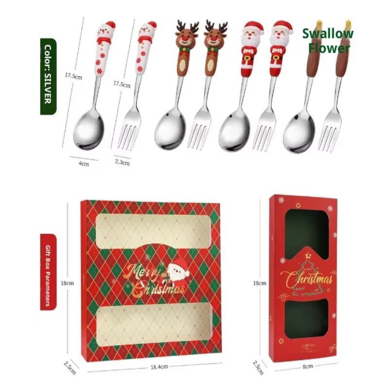 Lot de 4 couverts de Noël dorés et argentés : cuillères et fourchettes