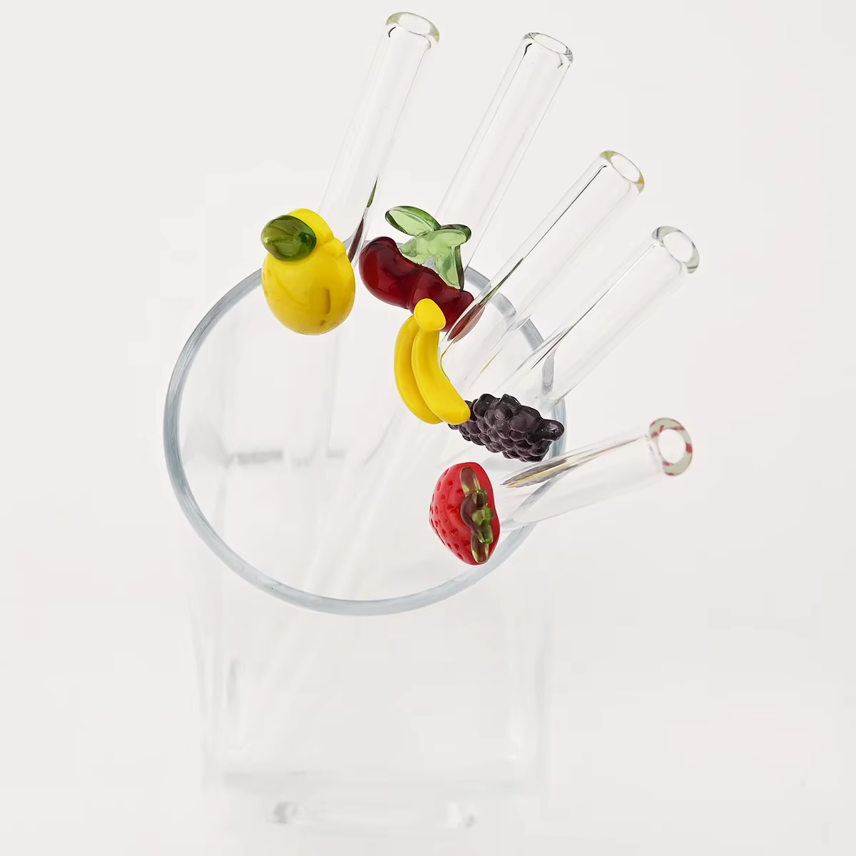 Ensemble de pailles en verre à haute teneur en Borosilicate, 5 pièces, autocollants créatifs pour fruits, thé au lait, jus, paille à Cocktail avec brosse, accessoires de Bar