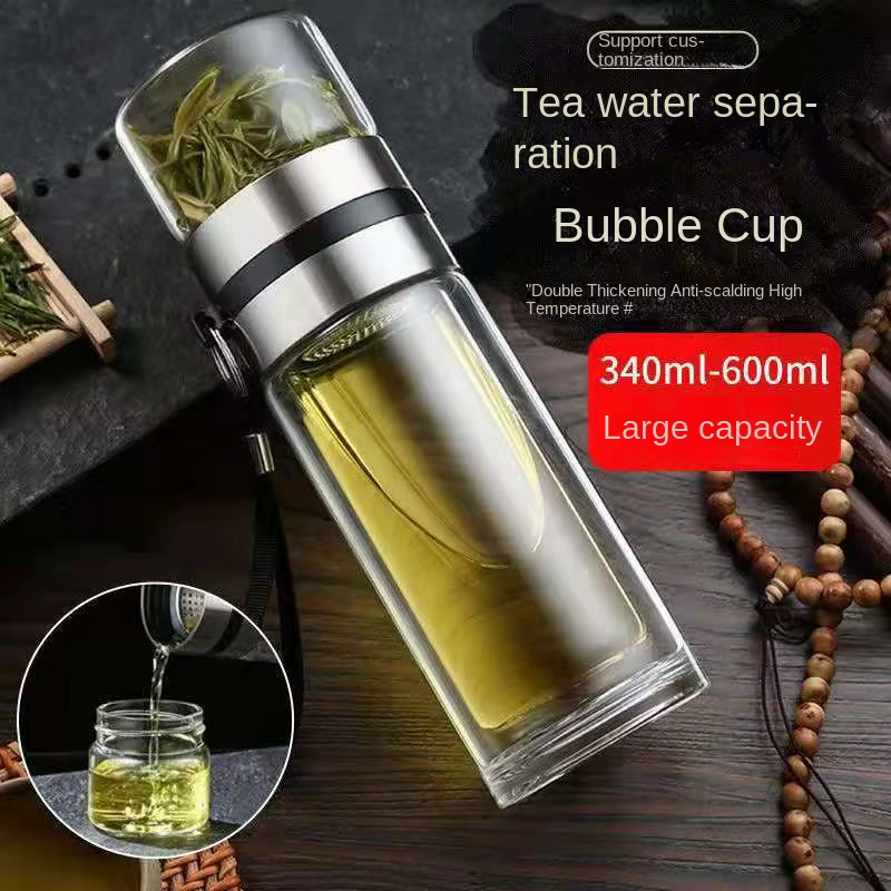 Tasse à thé en verre borosilicaté transparent à double paroi avec poignée