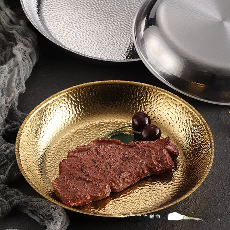 Assiette ronde en acier inoxydable doré