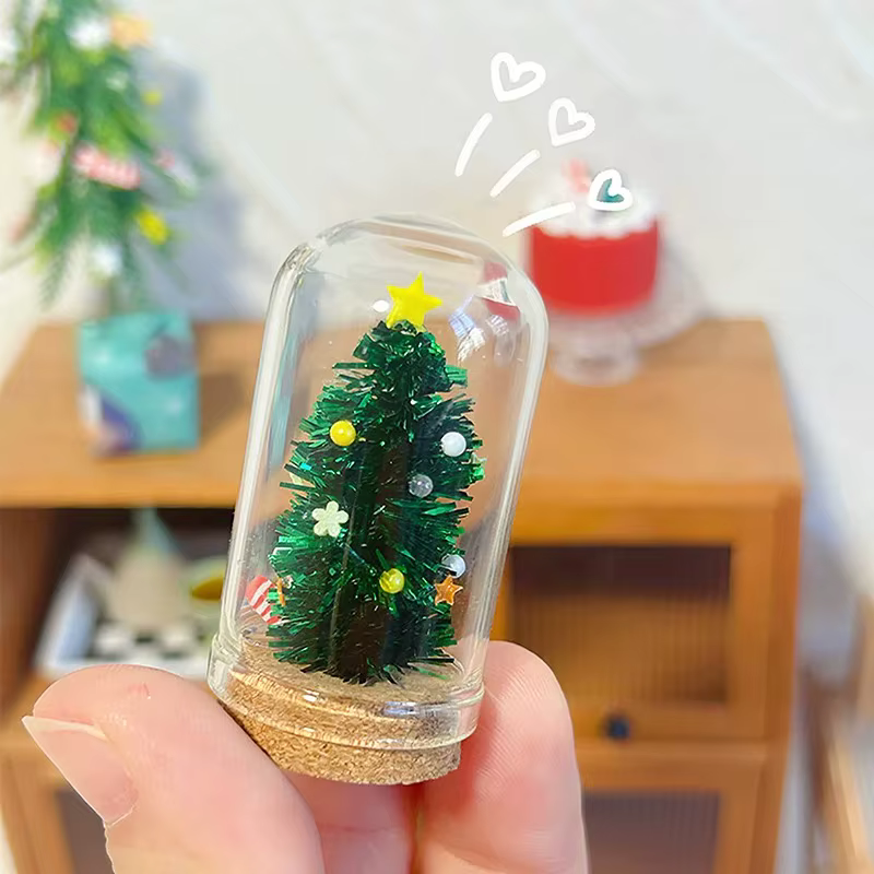 Maison de poupée Miniature en verre 1:12, modèle d'arbre de noël, jouet, ornement de maison de poupée