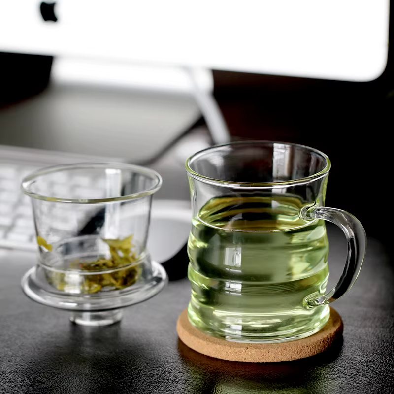 Tasses à thé domestiques en verre transparent épais, Design en bambou, service à thé de bureau haut de gamme, résistance aux hautes températures pour poêle, filtre à thé