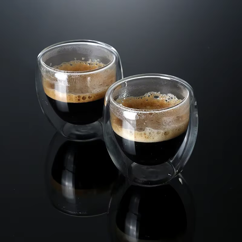Ensemble de 6 Tasses à Café en Verre à Double Paroi de 2.7 Oz