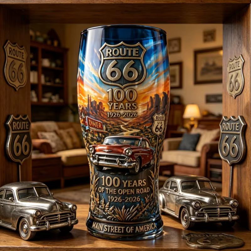 Chope à bière en verre vintage Route 66
