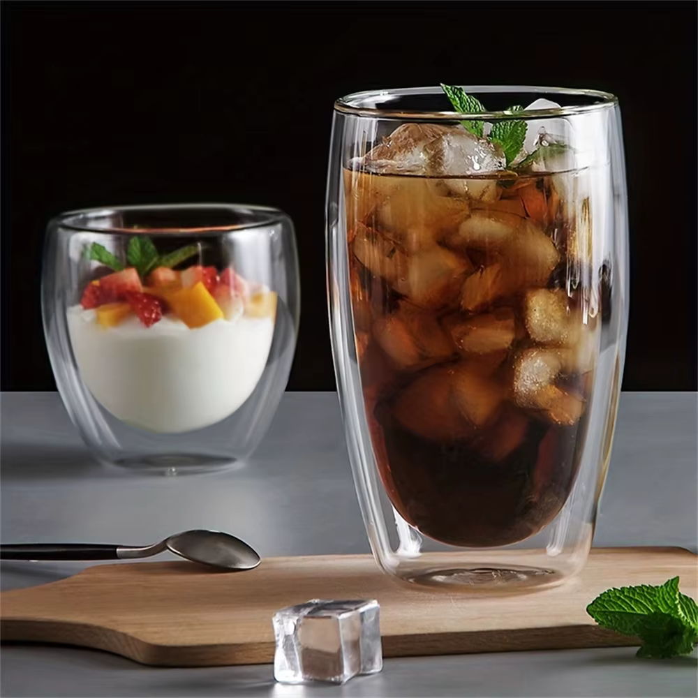 Tasses à expresso en verre transparent isolées à double paroi
