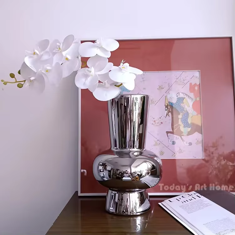 Vase à fleurs miroir argenté