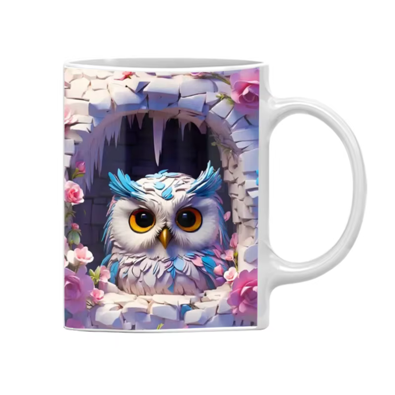 Emballage de tasse à café hibou effet 3D