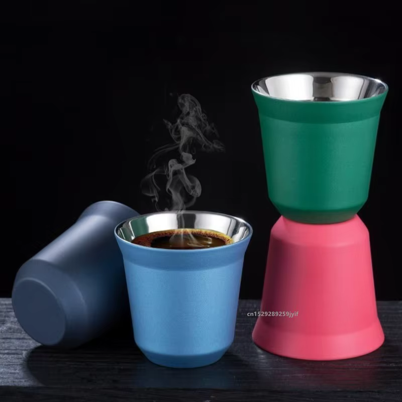 Tasse à café capsule en acier inoxydable à double paroi avec fond plat