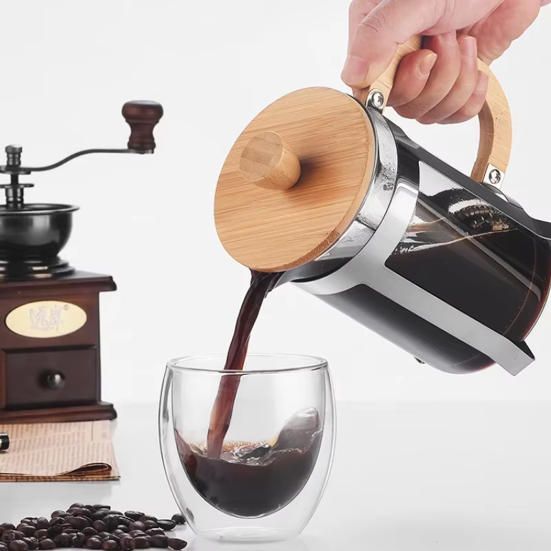 Chaud 350/600/800ML bureau cafetière manche en bois brassage théière verre français presse filtre Pot maison café ustensiles