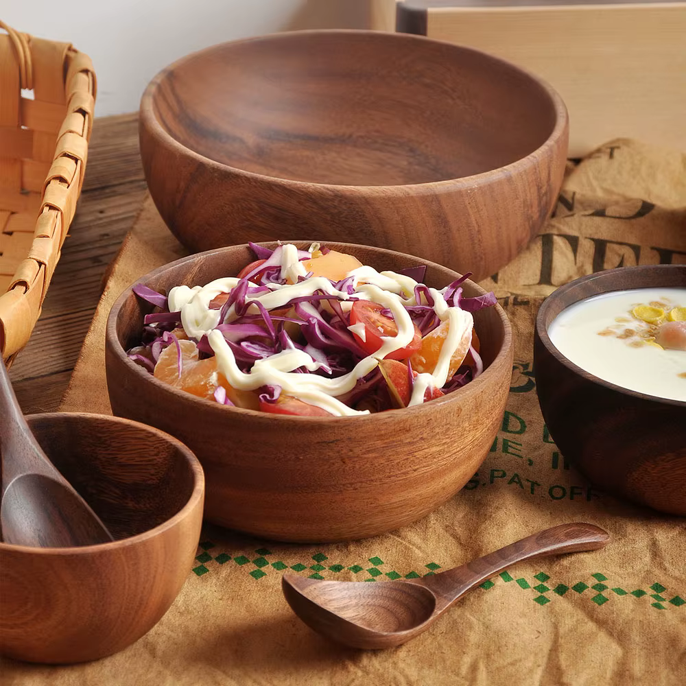 Jaswehome 1 pièce Bol à salade en bois d'acacia naturel fait main