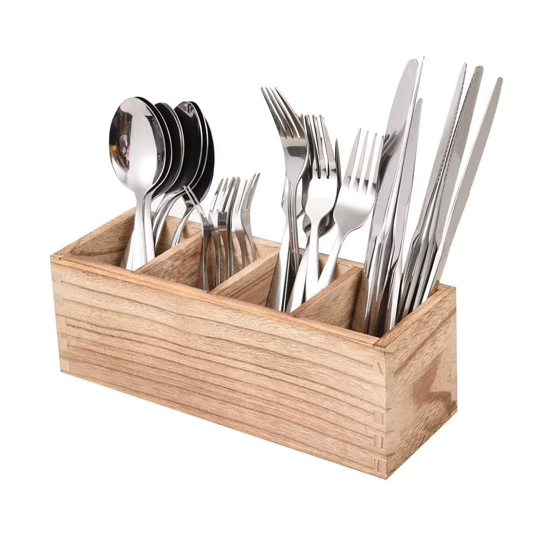 Organisateur de couverts en bois avec 4 compartiments pour ustensiles de cuisine