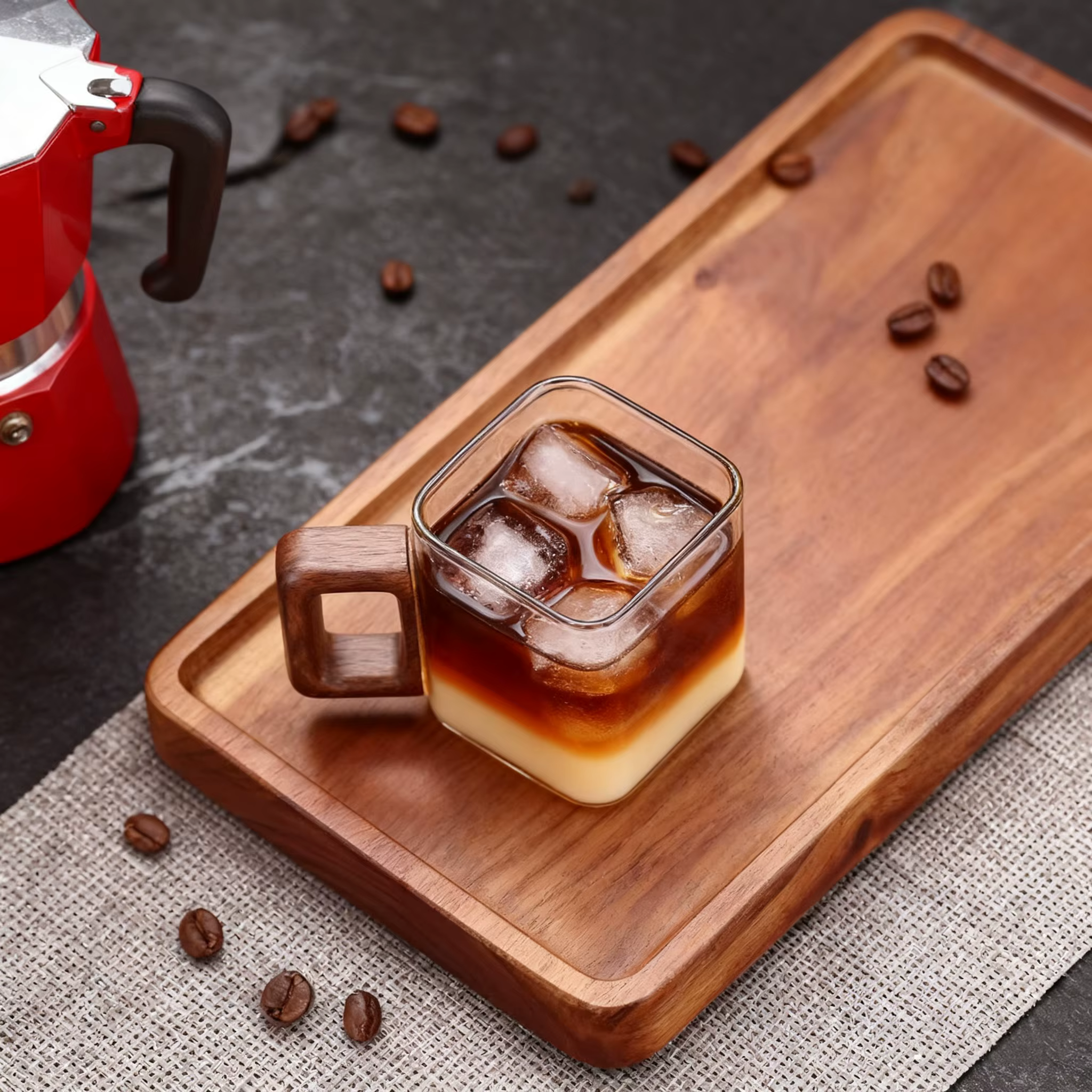 TINA WIMCN 4 pièces 90ml petite capacité tasse à café en verre moulu avec manche en bois de noyer maison petit déjeuner lait thé tasses Drinkware