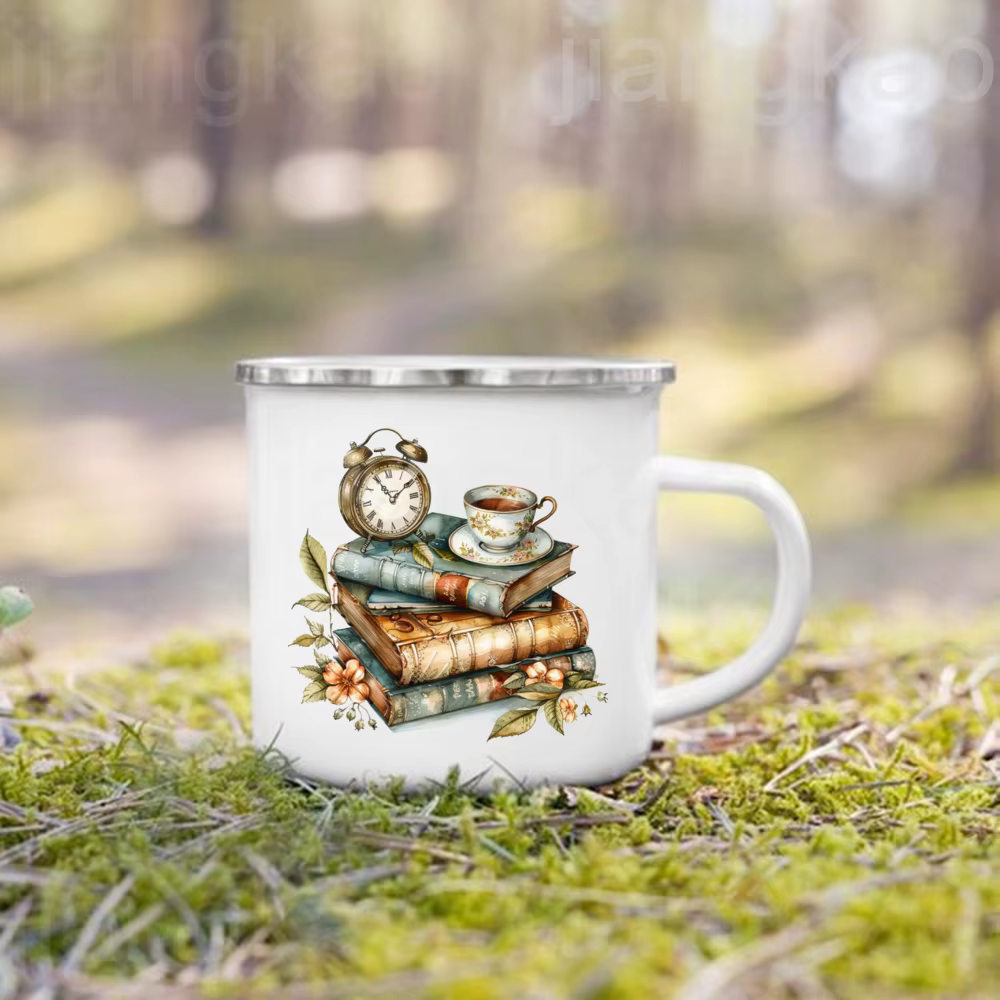 Tasses en émail imprimées de livre de fleurs